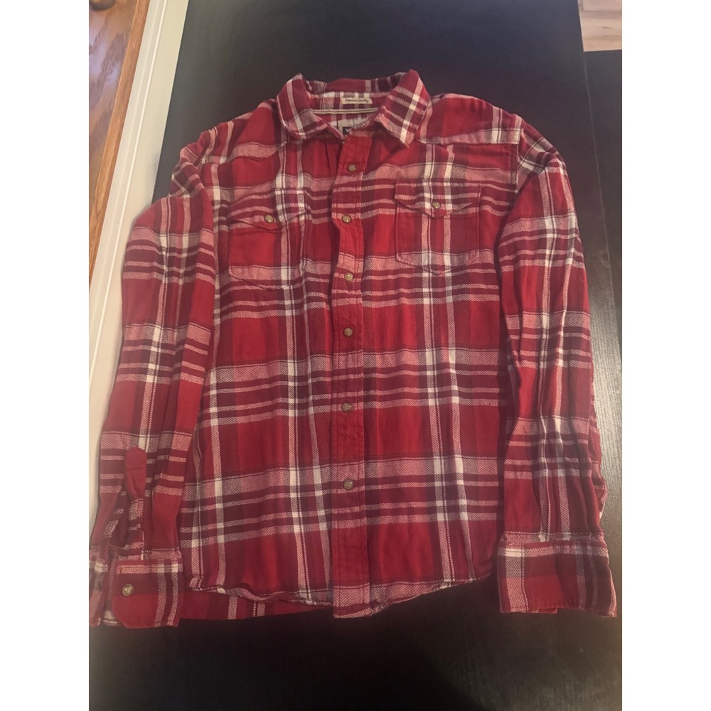 Wrangler Mens Red White Plaid Flannel Button Up Shirt Premium Quality Large L